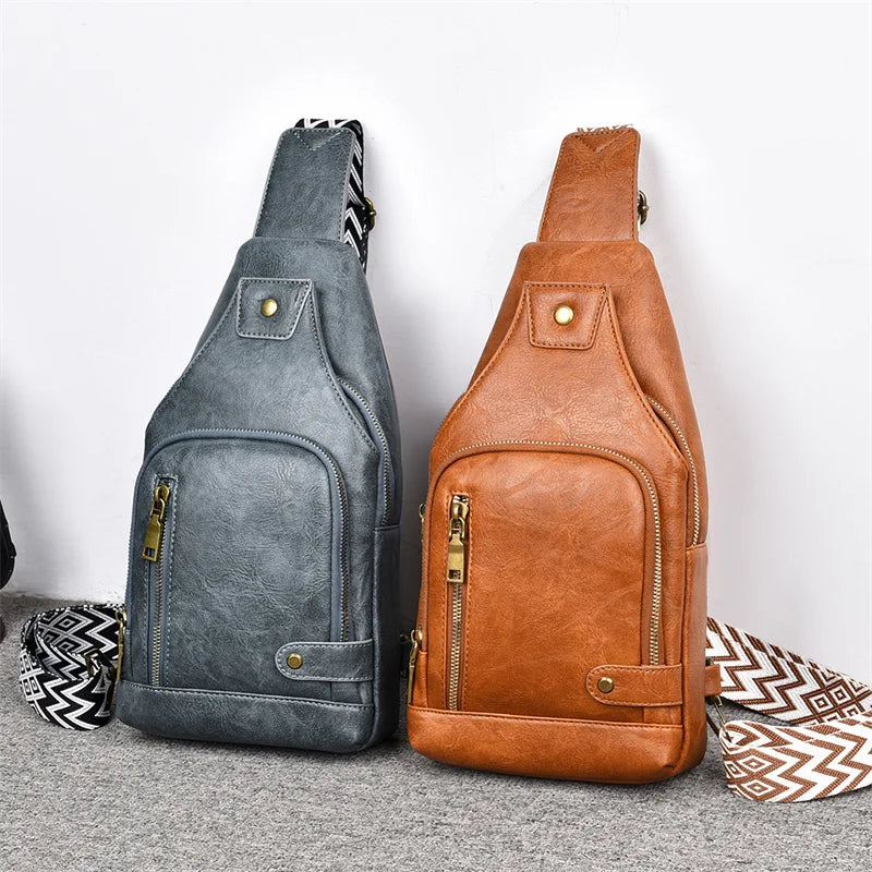 Vintage Crossbody Sling Bag – Schoudertas met Brede Strap & Meerdere Vakken