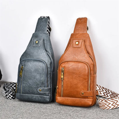 Vintage Crossbody Sling Bag – Schoudertas met Brede Strap & Meerdere Vakken