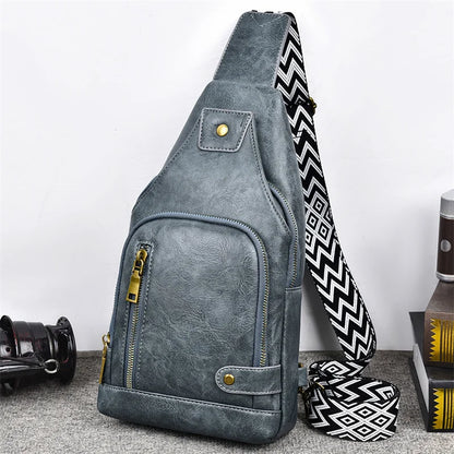 Vintage Crossbody Sling Bag – Schoudertas met Brede Strap & Meerdere Vakken