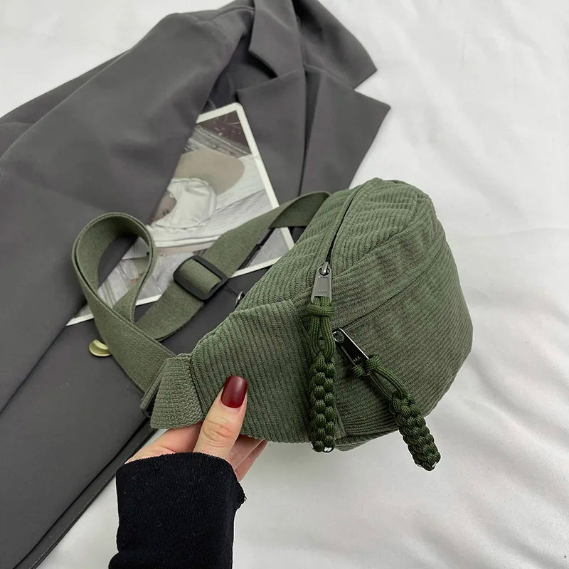 Groene Corduroy Crossbody Tas – Trendy, Praktisch & Comfortabel