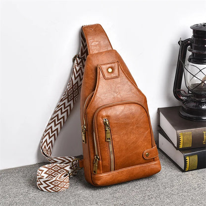 Vintage Crossbody Sling Bag – Schoudertas met Brede Strap & Meerdere Vakken