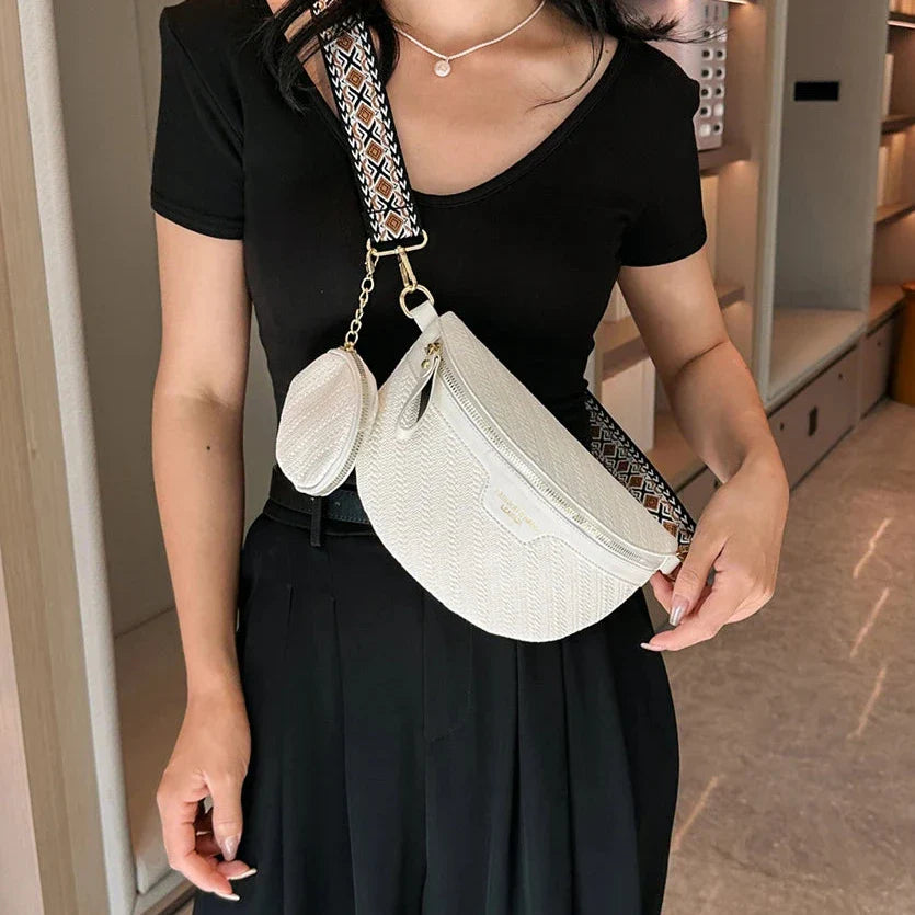 Raffia Crossbody Heuptas – Dames Fanny Pack met Extra Mini Tasje – Boho Zomerstijl