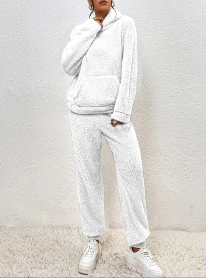 Fluffy Huispak Dames – Warme Teddy Loungewear Set met Hoodie