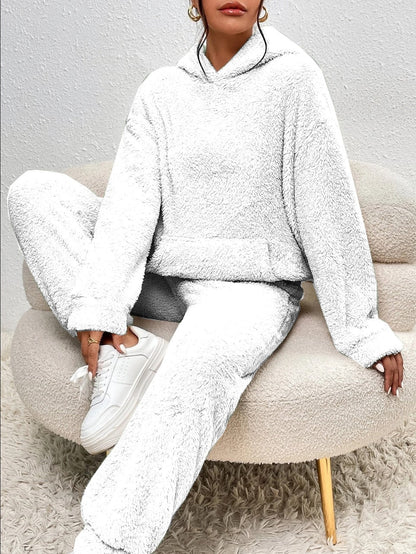 Fluffy Huispak Dames – Warme Teddy Loungewear Set met Hoodie