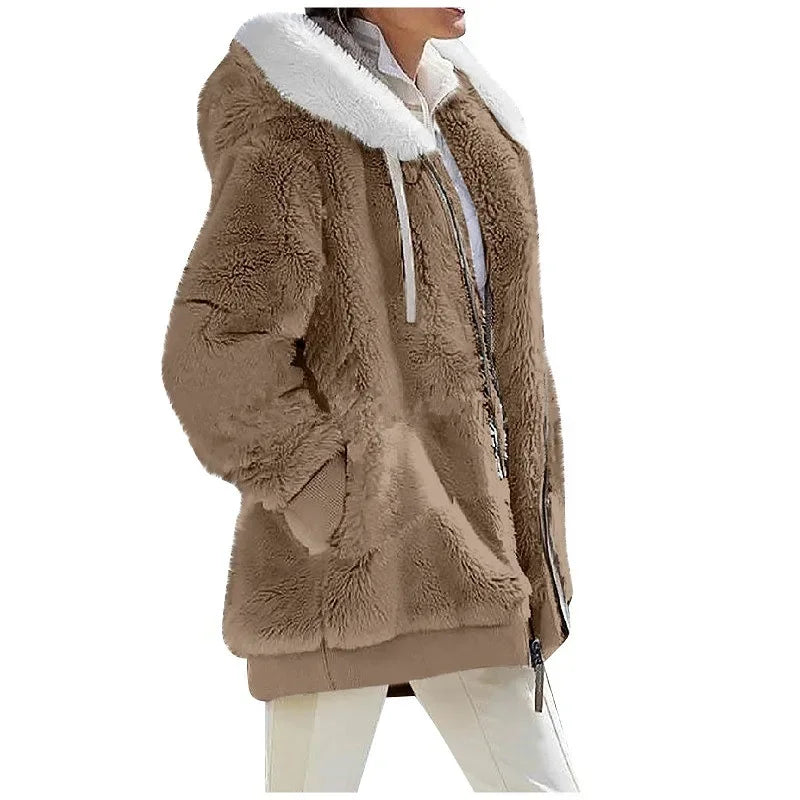 Oversized Teddy Jas met Capuchon – Warme Dames Winterjas met Zakken