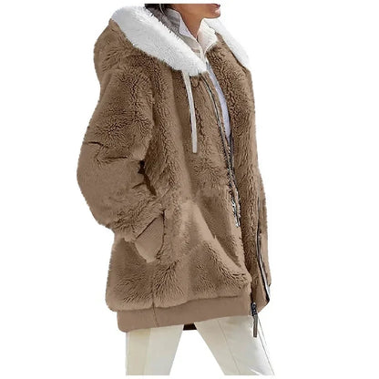Oversized Teddy Jas met Capuchon – Warme Dames Winterjas met Zakken
