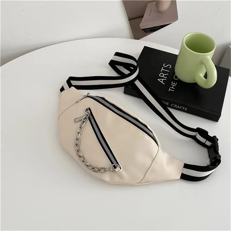 Minimalistische Crossbody Heuptas – Unisex Schoudertas met Ritssluiting & Kettingdetail