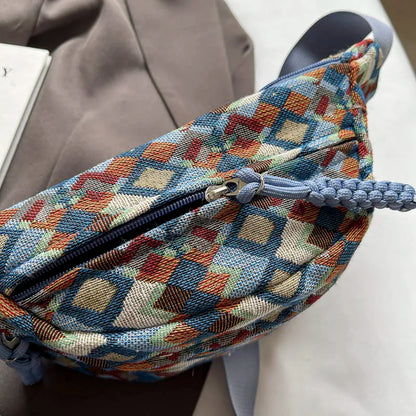 Geometrische Crossbody Bananentas – Stijlvolle Heuptas met Uniek Patroon