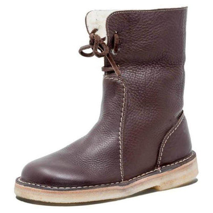 Dames Leren Winterlaarzen met Bontvoering – Warme Halfhoge Boots
