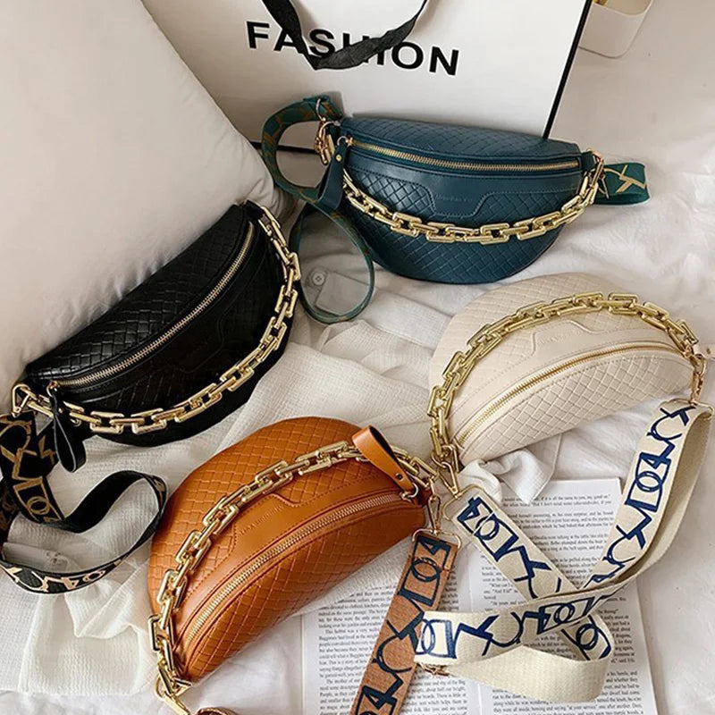 Stijlvolle Crossbody Heuptas – Schoudertas met Goudkleurige Ketting & Verstelbare Band