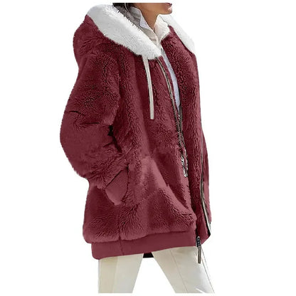 Oversized Teddy Jas met Capuchon – Warme Dames Winterjas met Zakken
