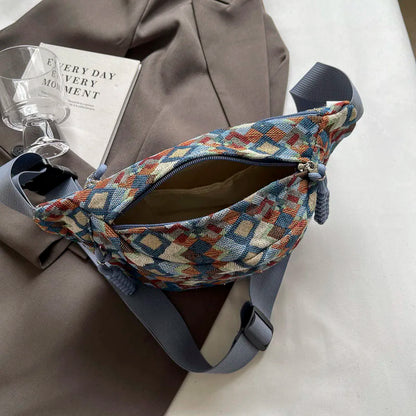 Geometrische Crossbody Bananentas – Stijlvolle Heuptas met Uniek Patroon