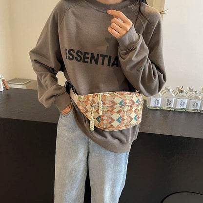 Geometrische Crossbody Bananentas – Stijlvolle Heuptas met Uniek Patroon