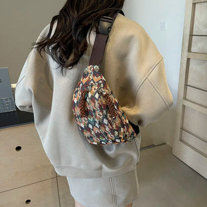 Geometrische Crossbody Bananentas – Stijlvolle Heuptas met Uniek Patroon