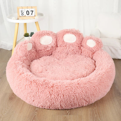 Hondenbed Pootafdruk – Fluffy Rond Ligbed met Anti-Slip Bodem voor Honden en Katten