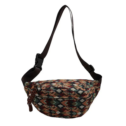 Geometrische Crossbody Bananentas – Stijlvolle Heuptas met Uniek Patroon