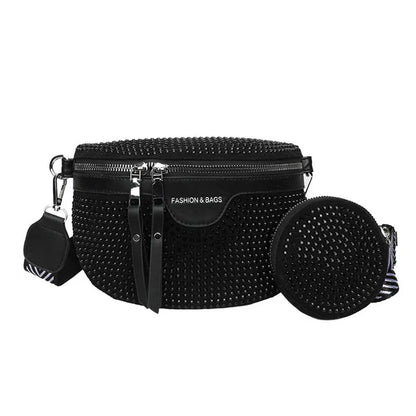 Chique Crossbody Heuptas met Studs – Luxe Schoudertas met Extra Pouch