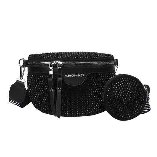 Chique Crossbody Heuptas met Studs – Luxe Schoudertas met Extra Pouch
