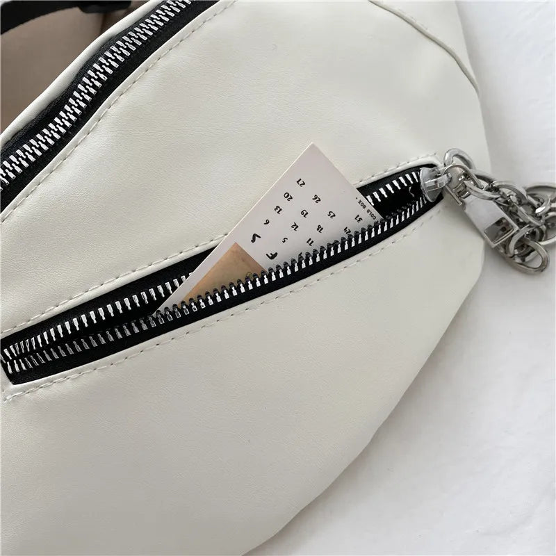 Minimalistische Crossbody Heuptas – Unisex Schoudertas met Ritssluiting & Kettingdetail