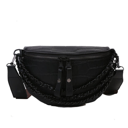 Trendy Crossbody Heuptas – Zwarte Schoudertas met Gevlochten Detail & Verstelbare Band