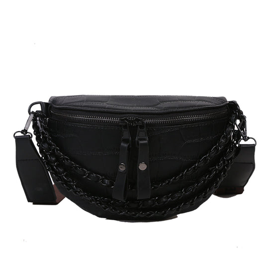 Trendy Crossbody Heuptas – Zwarte Schoudertas met Gevlochten Detail & Verstelbare Band
