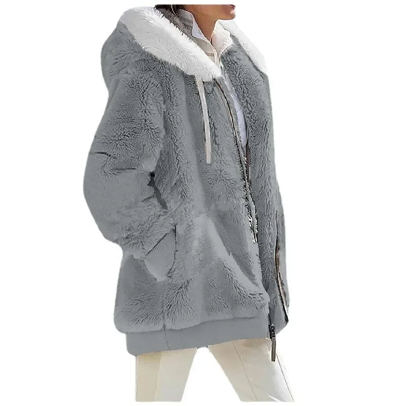 Oversized Teddy Jas met Capuchon – Warme Dames Winterjas met Zakken