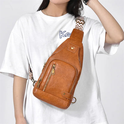 Vintage Crossbody Sling Bag – Schoudertas met Brede Strap & Meerdere Vakken