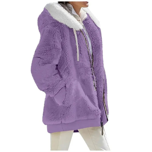 Oversized Teddy Jas met Capuchon – Warme Dames Winterjas met Zakken