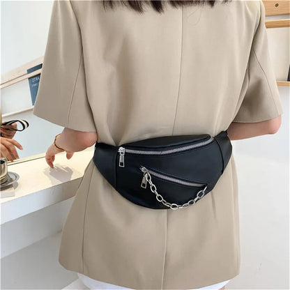 Minimalistische Crossbody Heuptas – Unisex Schoudertas met Ritssluiting & Kettingdetail