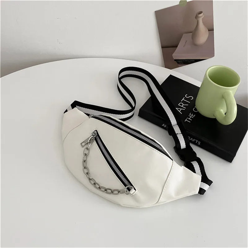 Minimalistische Crossbody Heuptas – Unisex Schoudertas met Ritssluiting & Kettingdetail
