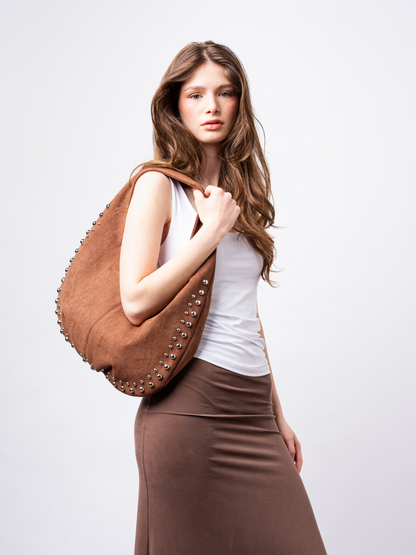 Liorra Vegan Leren Schoudertas Zwart met Studs – Stoer & Stijlvol