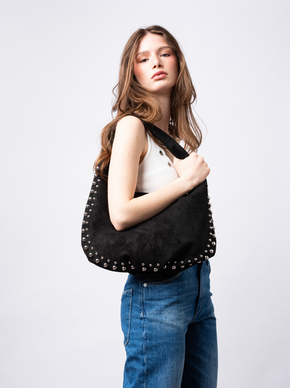 Liorra Vegan Leren Schoudertas Zwart met Studs – Stoer & Stijlvol