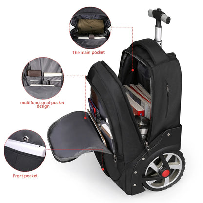 Trolley Rugzak met Trapklimwielen – Laptopvak – Waterdicht & Duurzaam – 35L – Voor School, Reizen & Werk