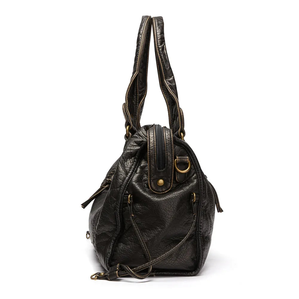 Luxe Zwarte Leren Handtas Dames – Tijdloos Design & Ruime Schoudertas