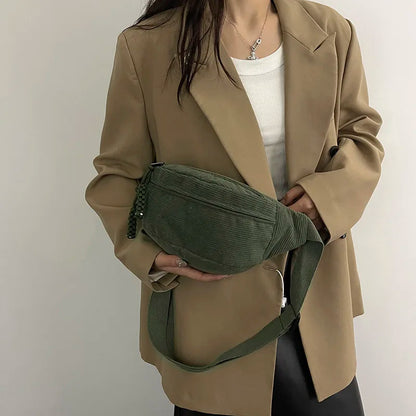 Groene Corduroy Crossbody Tas – Trendy, Praktisch & Comfortabel