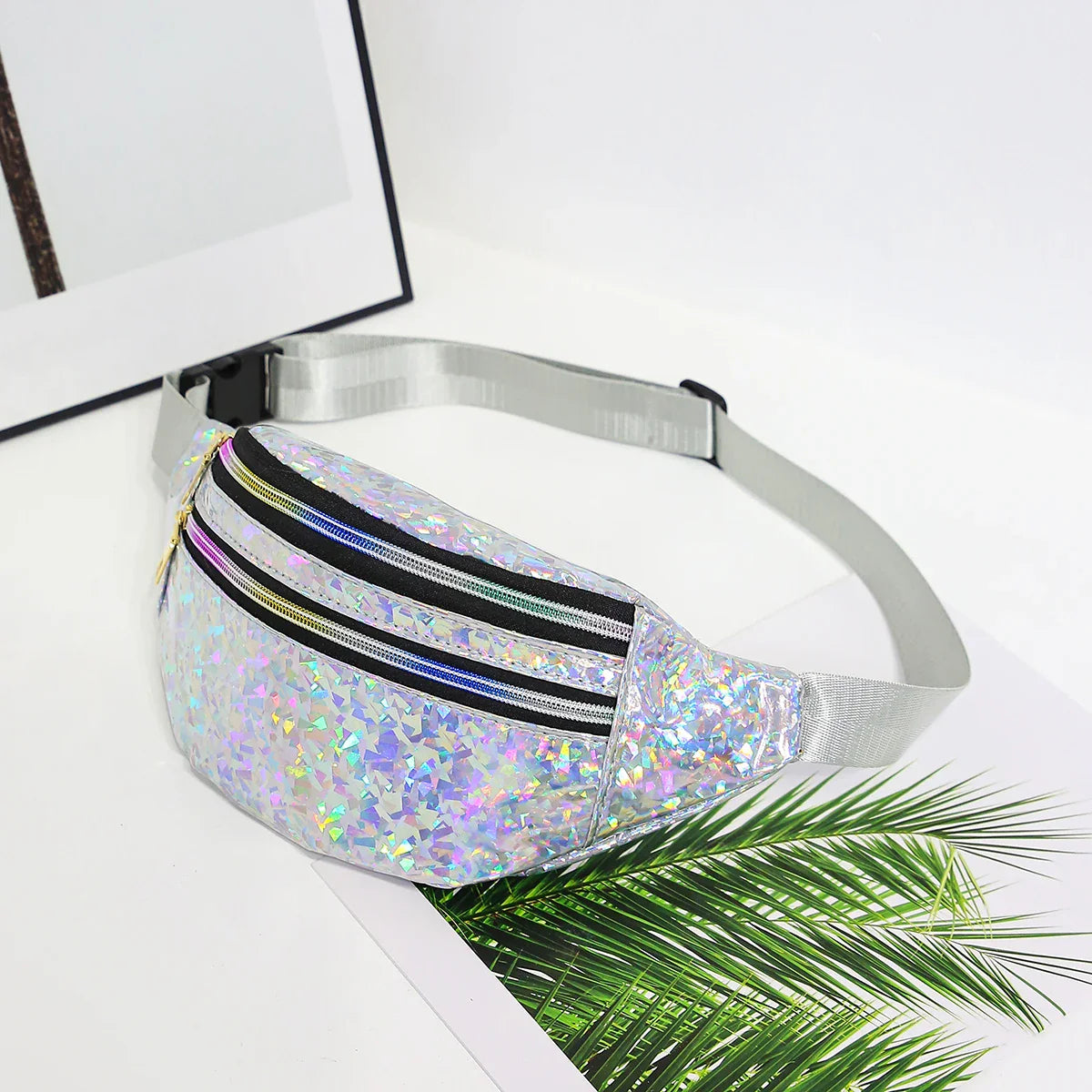 Holografische Heuptas & Crossbody – Glanzende Fanny Pack met Ritssluiting – Festival & Streetstyle