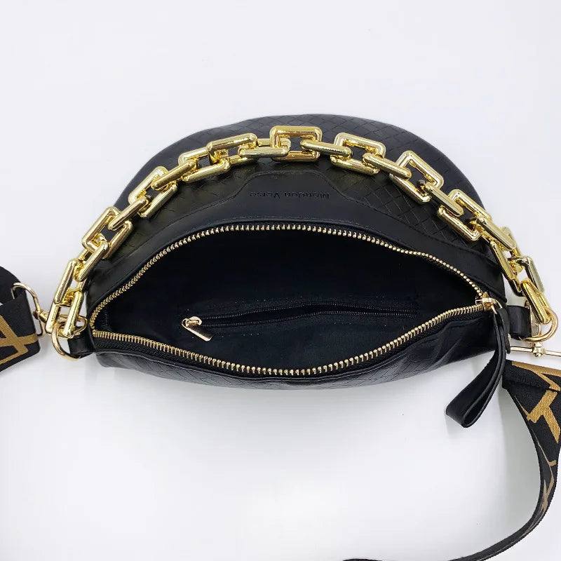 Stijlvolle Crossbody Heuptas – Schoudertas met Goudkleurige Ketting & Verstelbare Band