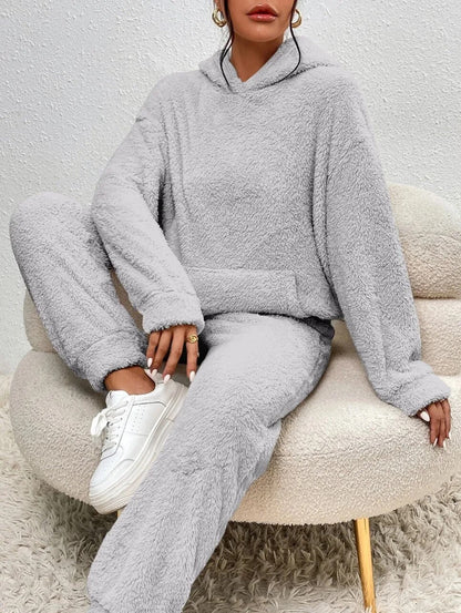 Fluffy Huispak Dames – Warme Teddy Loungewear Set met Hoodie