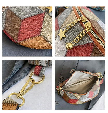 Kleurrijke Patchwork Crossbody Heuptas – Trendy Schoudertas met Uniek Design