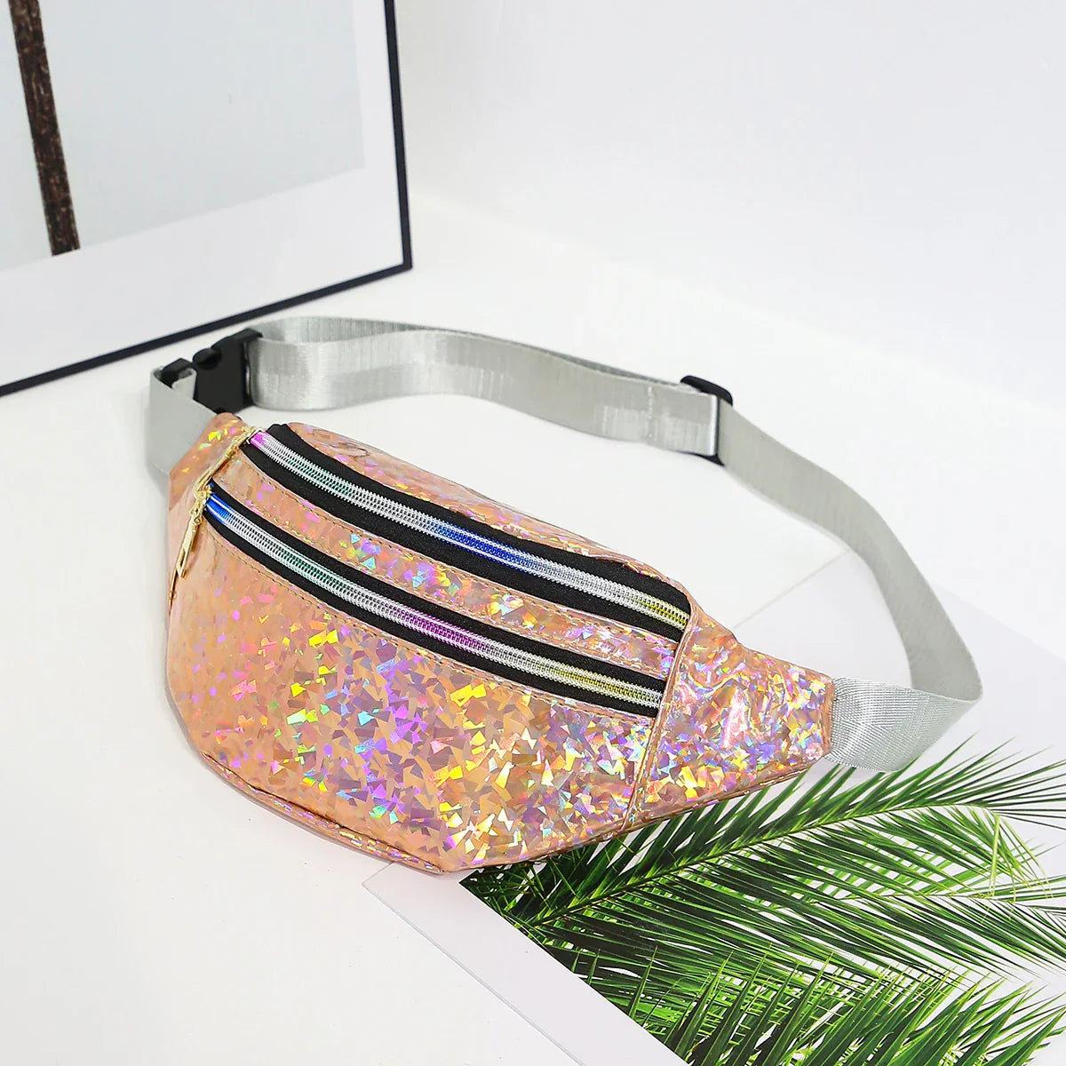 Holografische Heuptas & Crossbody – Glanzende Fanny Pack met Ritssluiting – Festival & Streetstyle