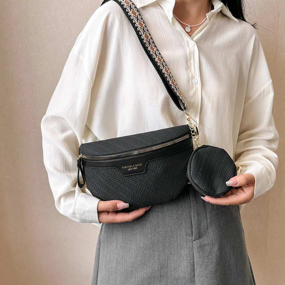 Raffia Crossbody Heuptas – Dames Fanny Pack met Extra Mini Tasje – Boho Zomerstijl