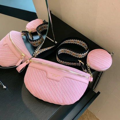 Raffia Crossbody Heuptas – Dames Fanny Pack met Extra Mini Tasje – Boho Zomerstijl