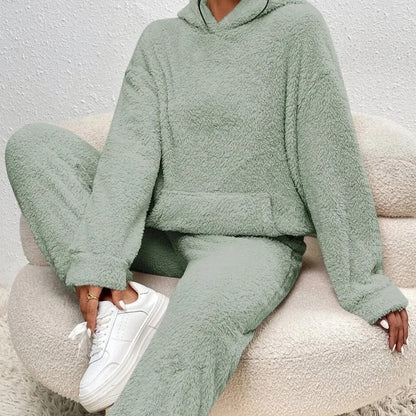 Fluffy Huispak Dames – Warme Teddy Loungewear Set met Hoodie