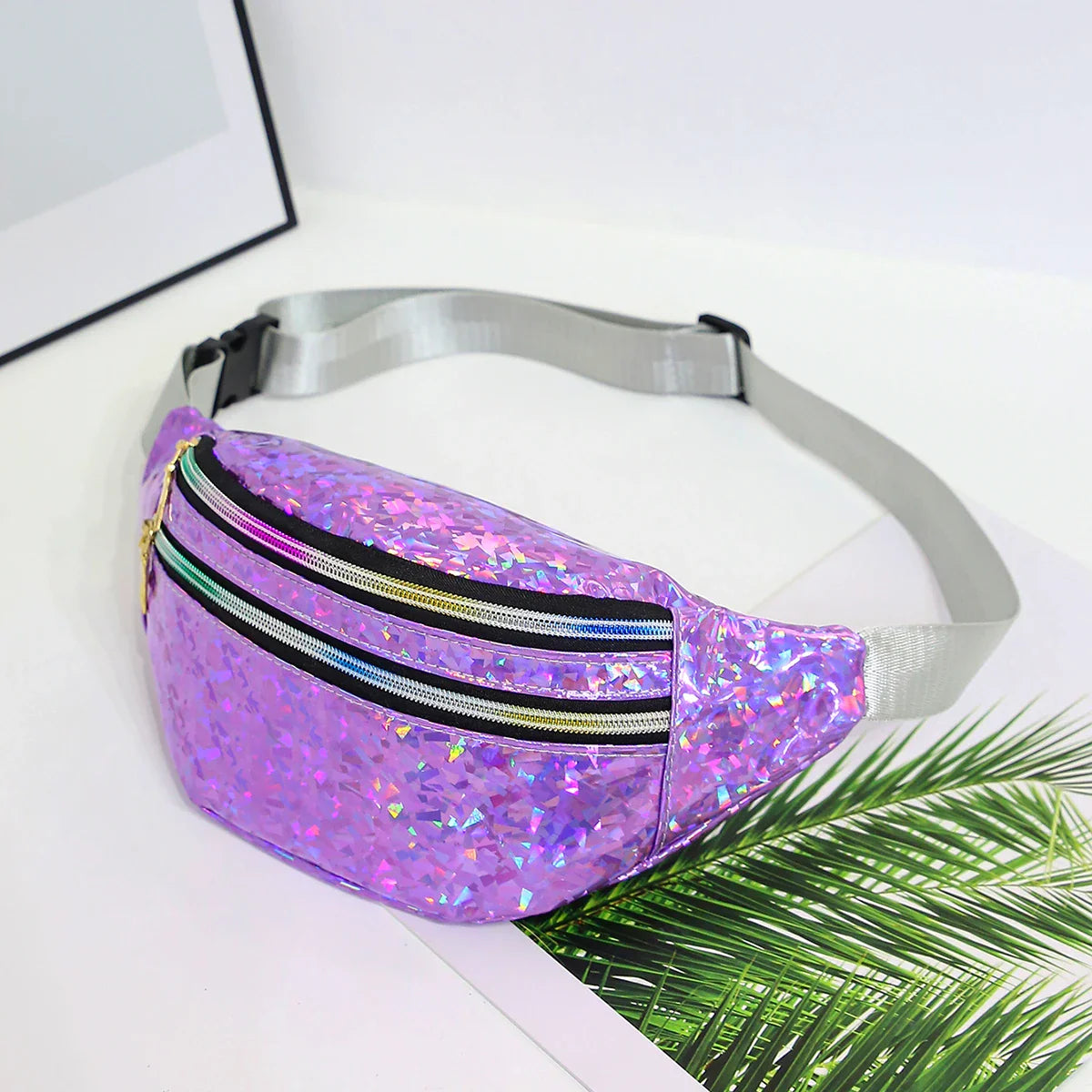 Holografische Heuptas & Crossbody – Glanzende Fanny Pack met Ritssluiting – Festival & Streetstyle