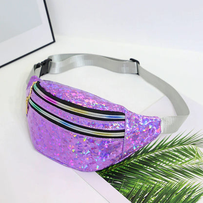 Holografische Heuptas & Crossbody – Glanzende Fanny Pack met Ritssluiting – Festival & Streetstyle
