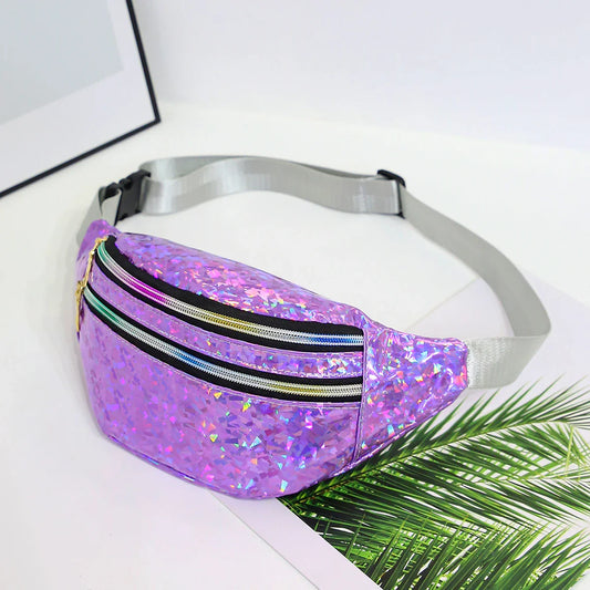 Holografische Heuptas & Crossbody – Glanzende Fanny Pack met Ritssluiting – Festival & Streetstyle