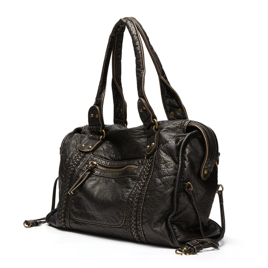 Luxe Zwarte Leren Handtas Dames – Tijdloos Design & Ruime Schoudertas