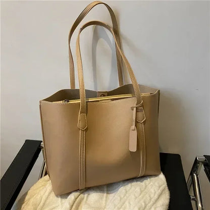 Leren Tote Bag Dames – Grote PU Leren Schoudertas | Vintage Handtas voor Werk en Dagelijks Gebruik