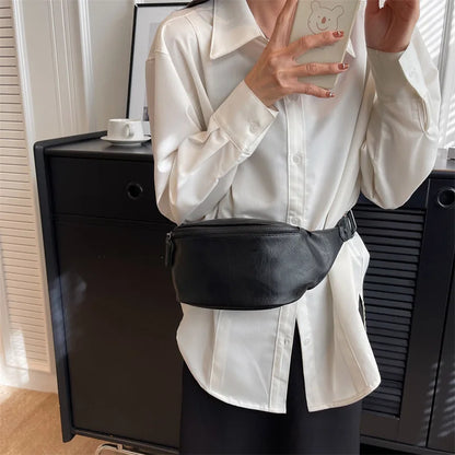 Zwarte Leren Heuptas & Crossbody – Minimalistische Fanny Pack met Rits – Streetstyle & Everyday