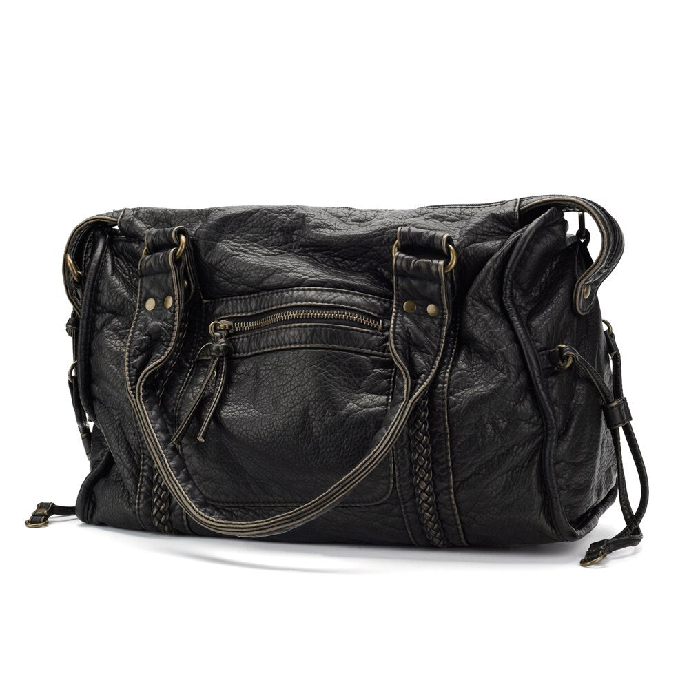 Luxe Zwarte Leren Handtas Dames – Tijdloos Design & Ruime Schoudertas